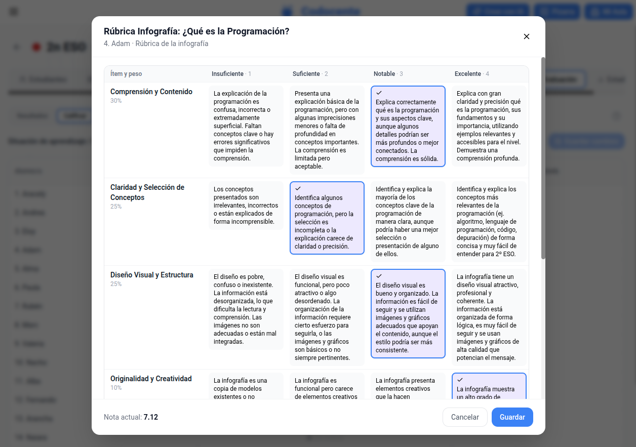 Captura: corrector de rúbricas