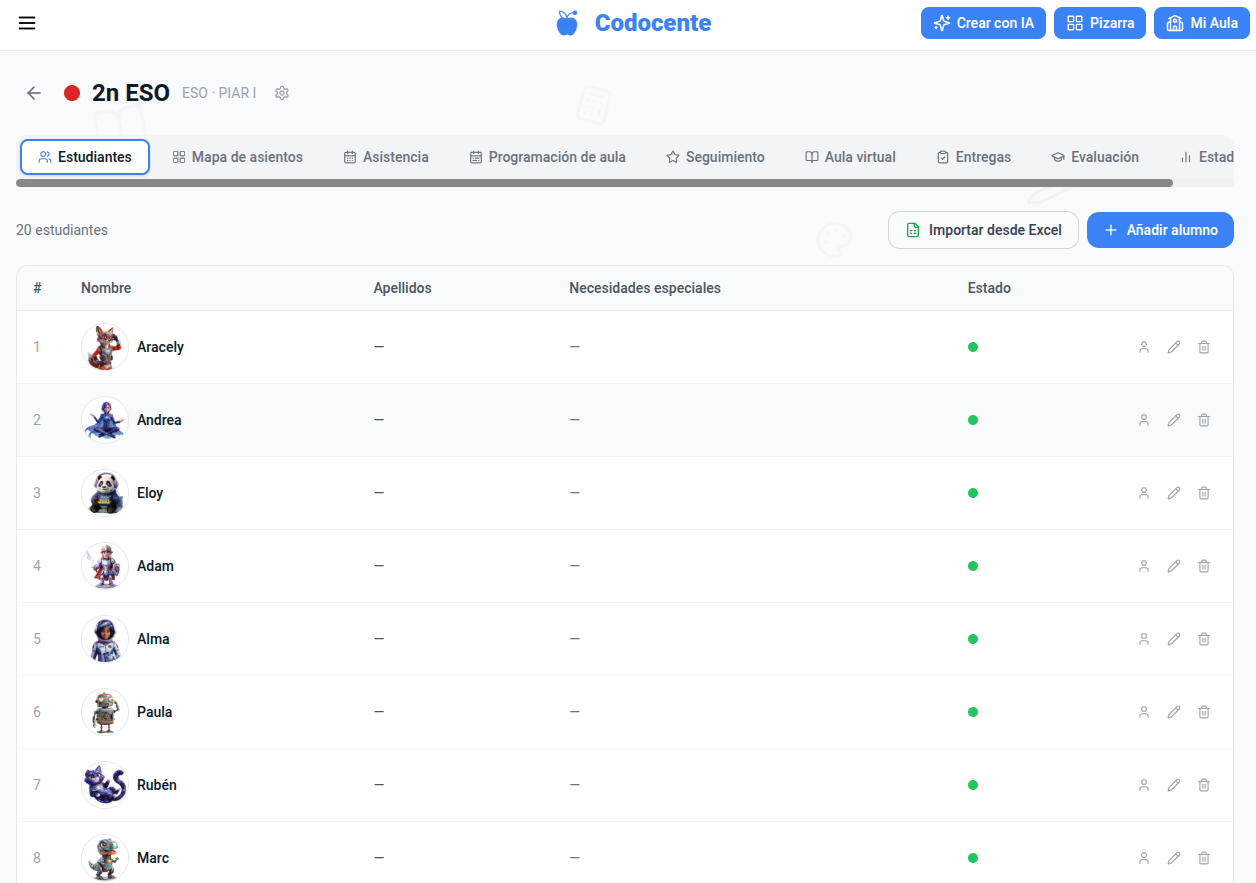 Captura: listado de alumnado