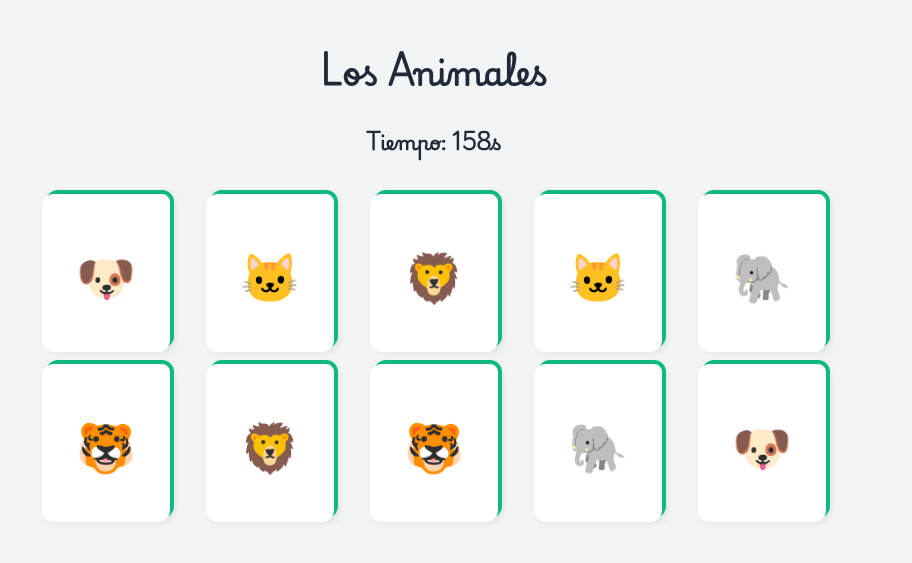Cartas del juego Memory con animales