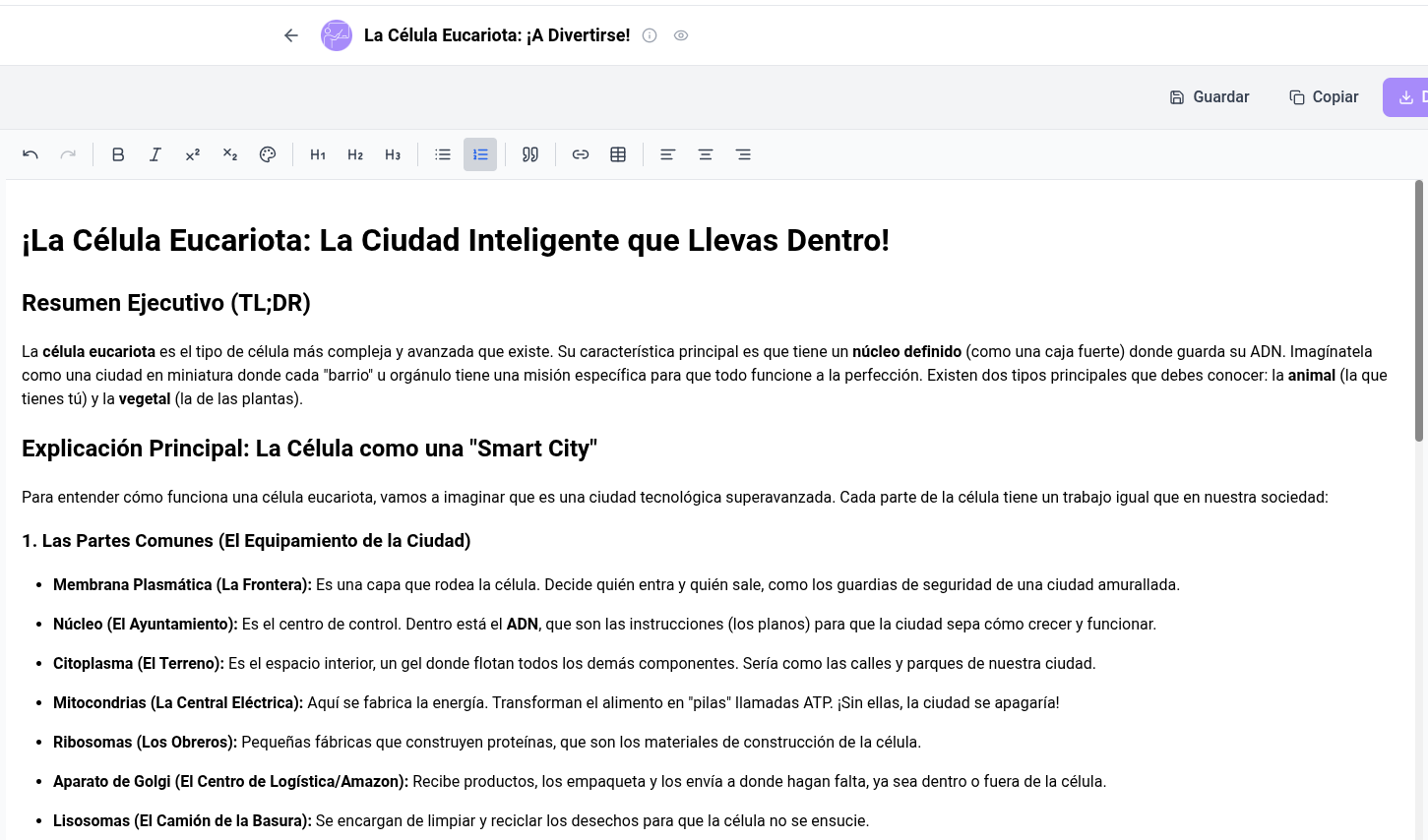 Explicación teórica de la célula eucariota
