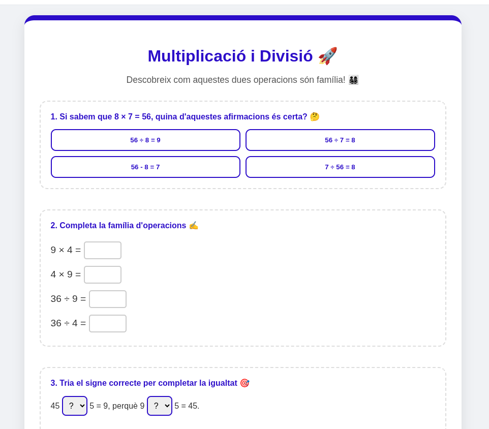 Ficha interactiva de multiplicación y división