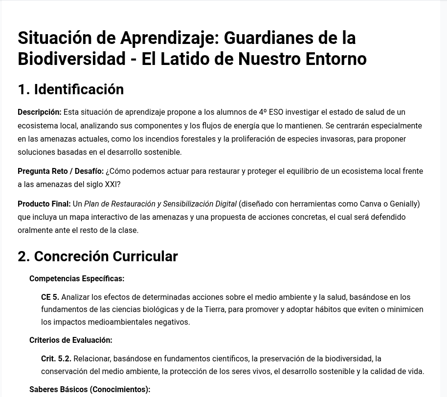 Situación de aprendizaje Guardianes de la biodiversidad